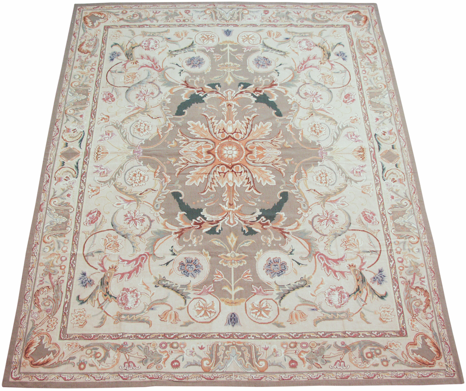 RRA 8x10 Fine Needlepoint European Floral Medallion Design Ivory Rug