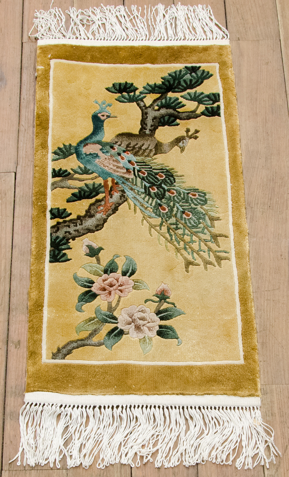 RRA 1x2 Peacock Birds Gold Tussah Chinese Silk Rug 018606 eBay